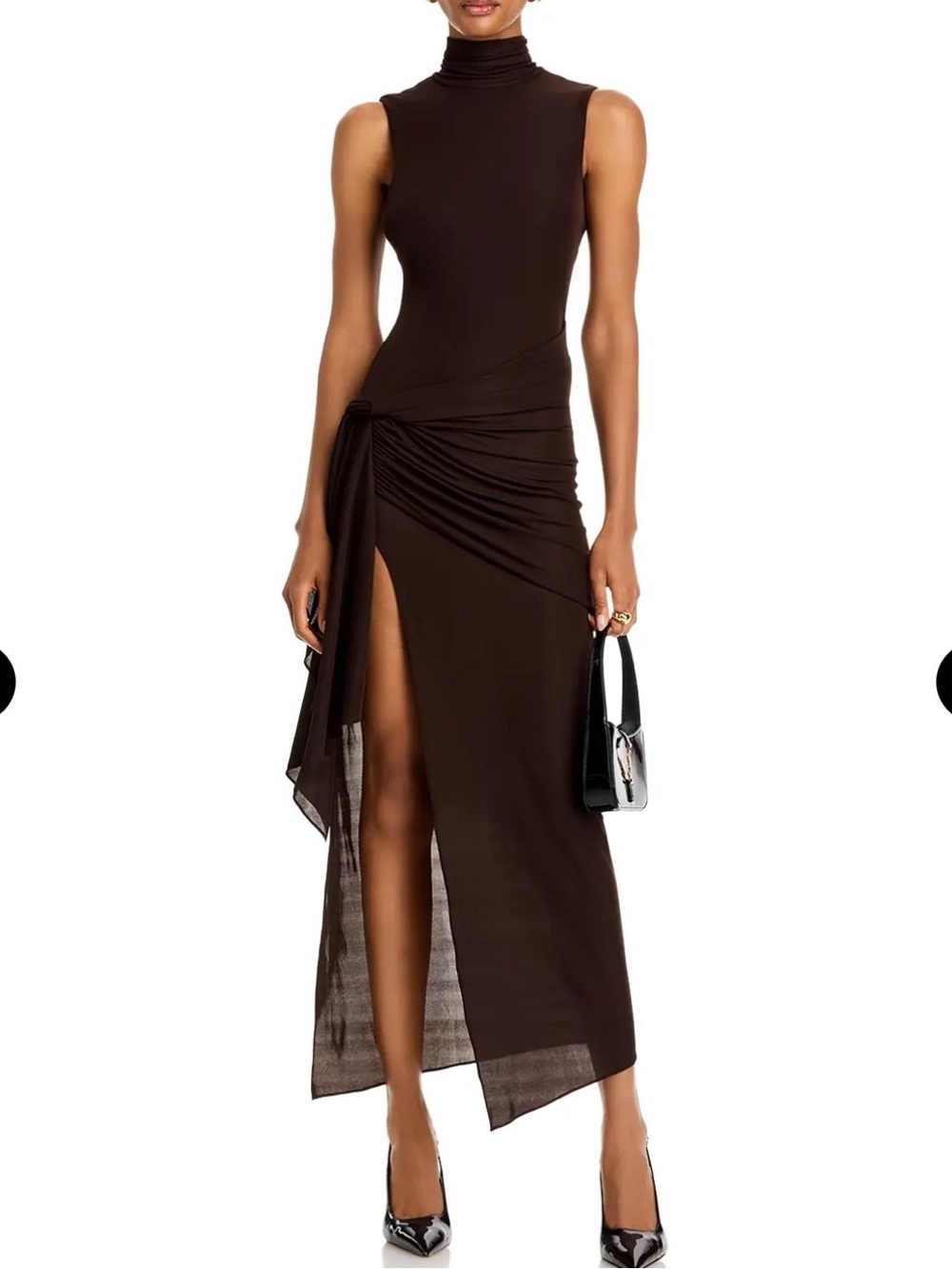 Ronny Kobo revolve Crystal Sleeveless High-Neck Brown Side-Slit Dress Maxi Dress